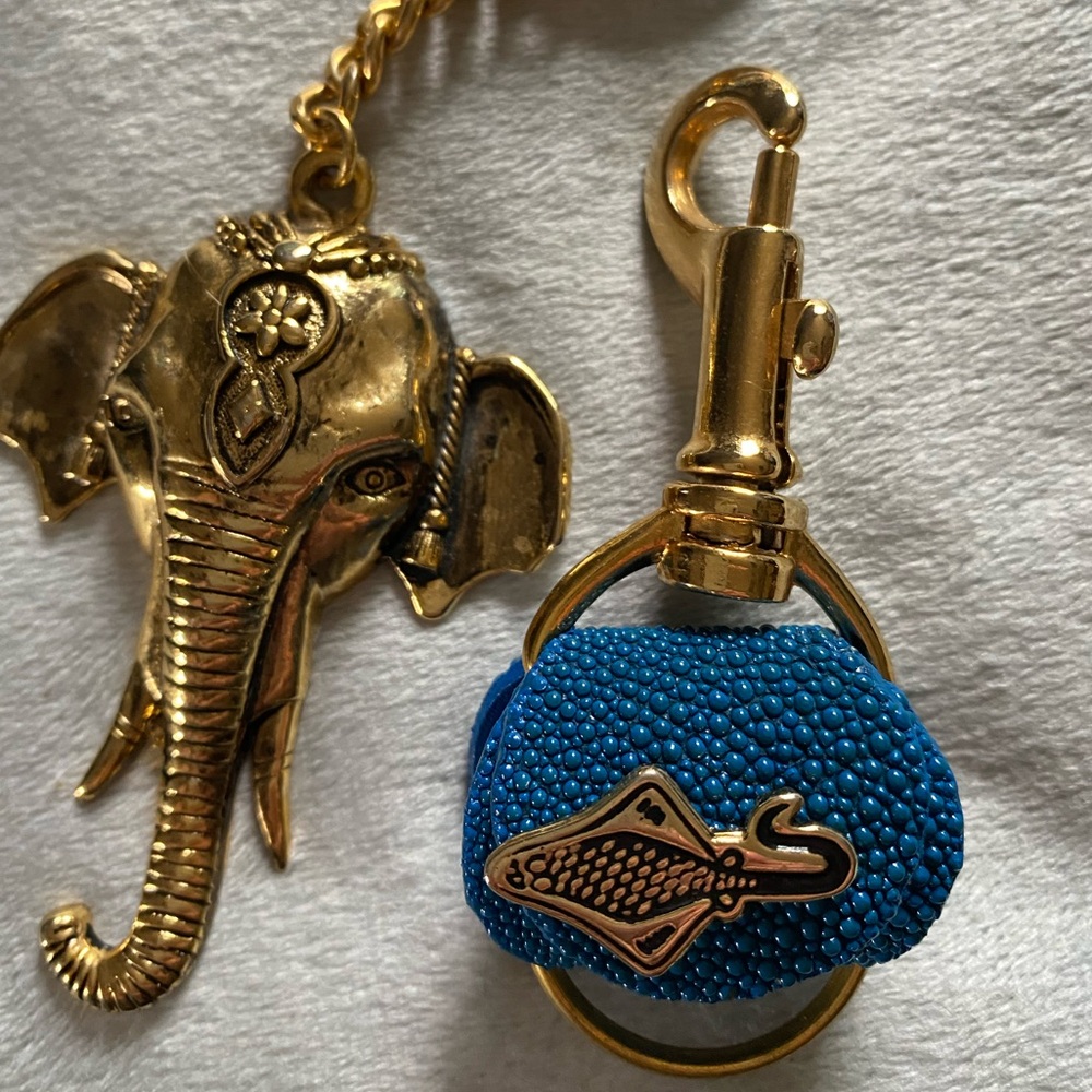 BagCharm Keychain Combo Gold Elephant Key Holder Blue Mini Handbag NWT!